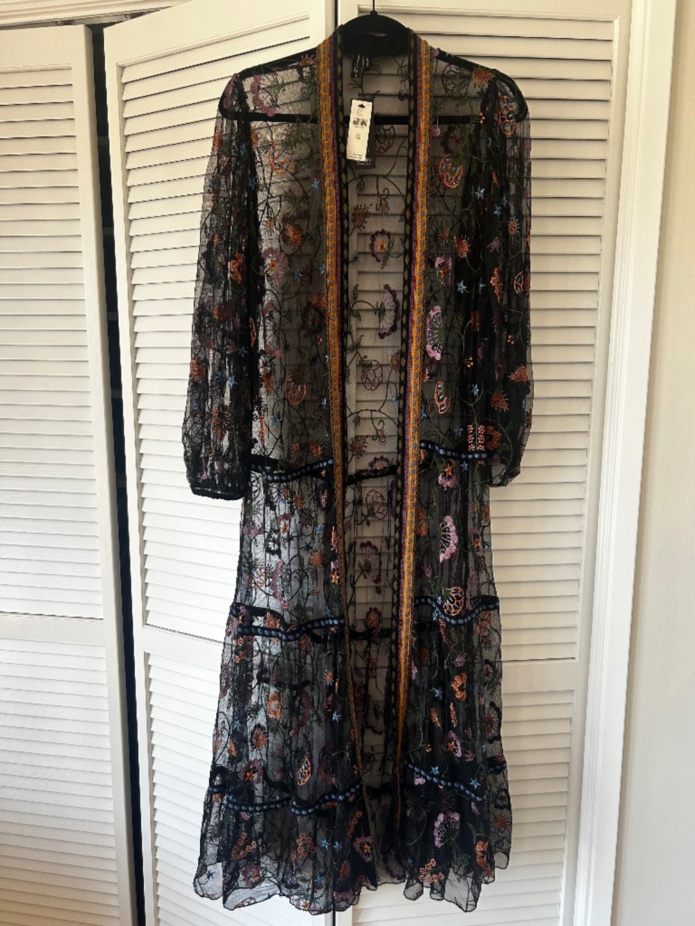 Anthropologie handmade embroidered long open duster